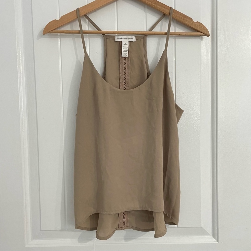 Ambiance Apparel Tan Drapey Tank Top